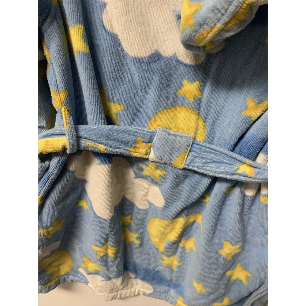Bullfrogs & Butterflys Moon & Stars Robe Blue Large Belt Pocket Hood Terry Cloth